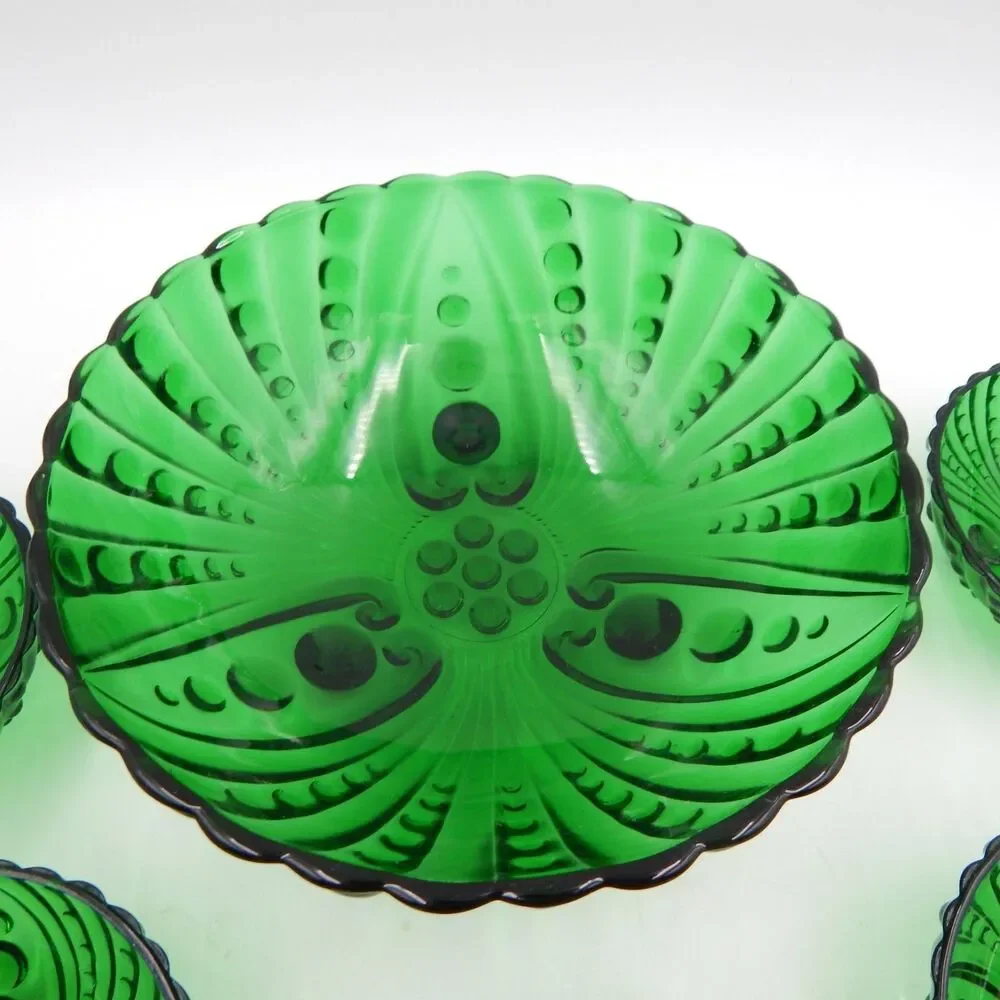 Anchor Hocking Burple Emerald Green 3 footed Berry Dessert Bowl 6 Piece Set